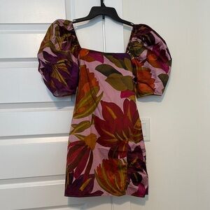 Colorful Floral Puff Sleeve Dress